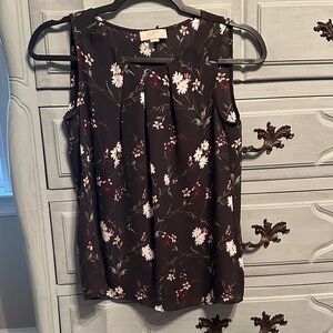 LOFT Dark Gray and White Floral Blouse